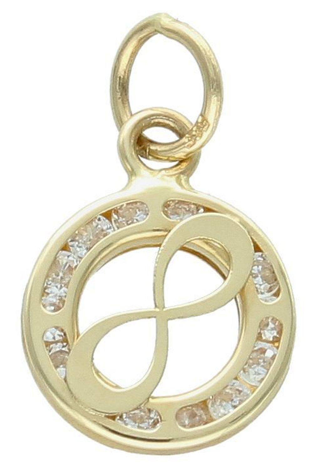 Zawieszka złota Nieskończoność w okrągłej oprawie próba 585 ZA 5497C 585.  Zawieszka z nieskończonością. Modna złota zawieszka . Złota zawieszka kokarda. Hit tiktoka.  Biżuteria na prezent. 1.jpg